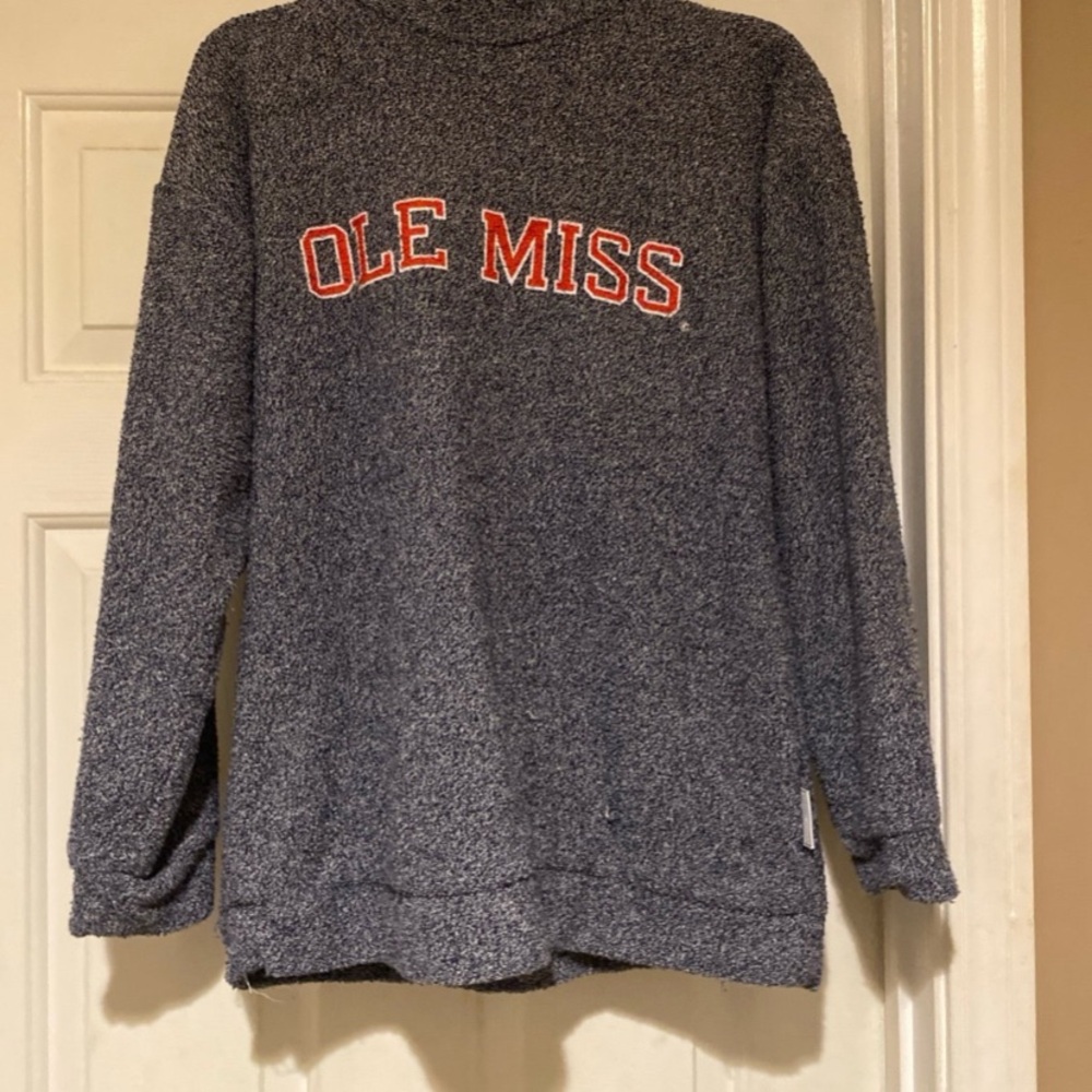 Ole Miss Woolly Threads Crew Neck Grey Sweater Size Small Made In The USA